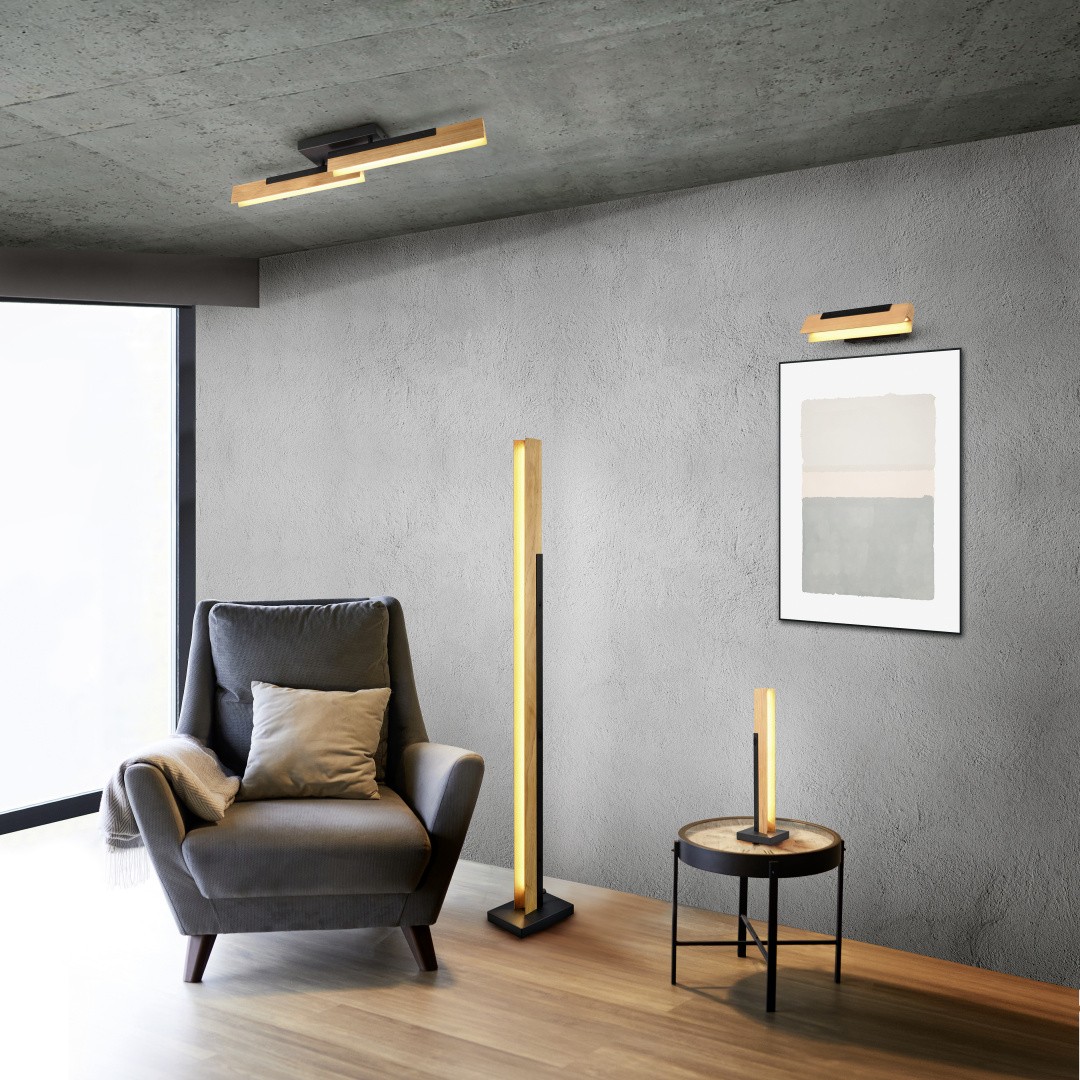 Moderní stropní, nástěnné a stojací osvětlení Trio s dřevěnými prvky