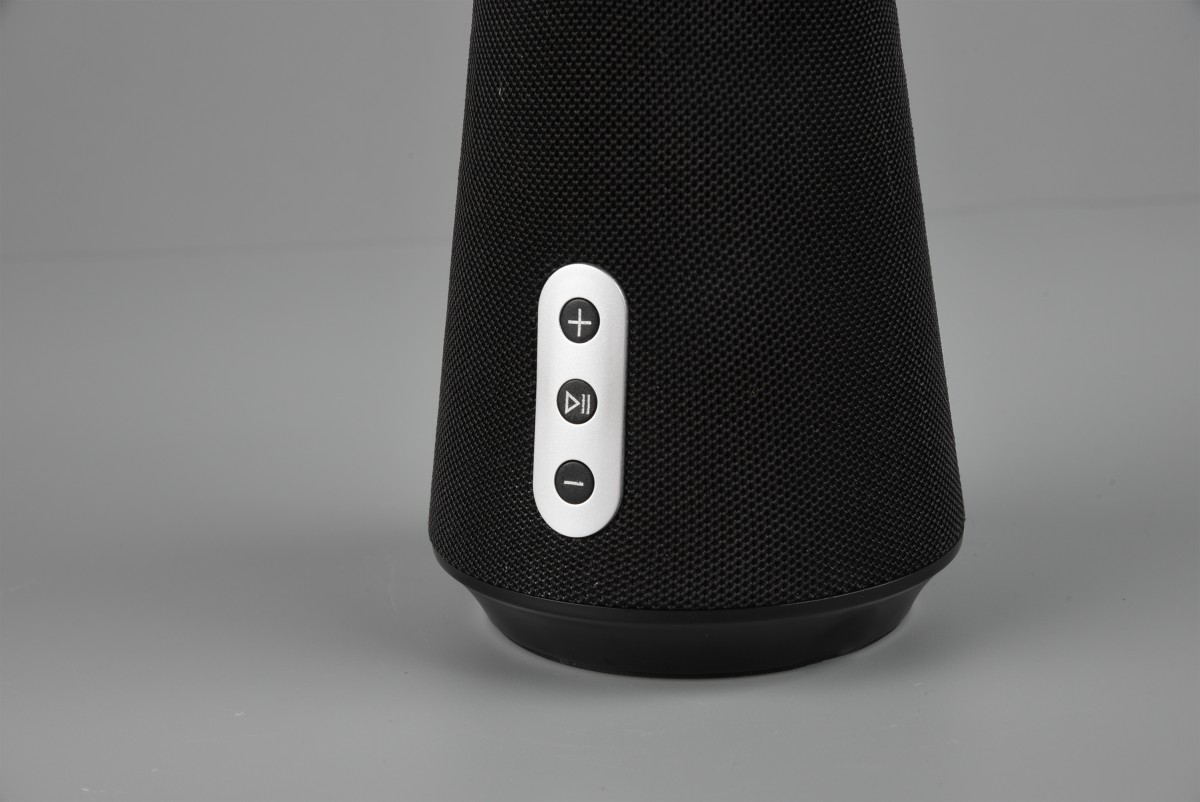 TRIO R52041142 LED Tischleuchte mit Lautsprecher DJ 1x4,5W | 600L |  2700-4500-6500K | IP20 - Temperatureinstellung Beleuchtung, 3-Phasen-dimmbar,  Bluetooth, Akku, Laden über USB, weiß mit schwarz