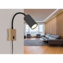 Globo 57911WG Wandleuchte Robby 1x25W | GU10 - Schalter am Körper, flexibler Arm, schwarz, Holz