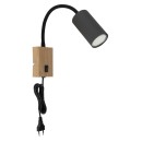 Globo 57911WG Wandleuchte Robby 1x25W | GU10 - Schalter am Körper, flexibler Arm, schwarz, Holz