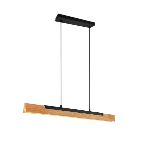 Trio 341610132 Kerala LED-Pendelleuchte 1x25W | 3000lm | 3000K -  4-Phasen-Touchdimmer, höhenverstellbar, schwarz, Holz