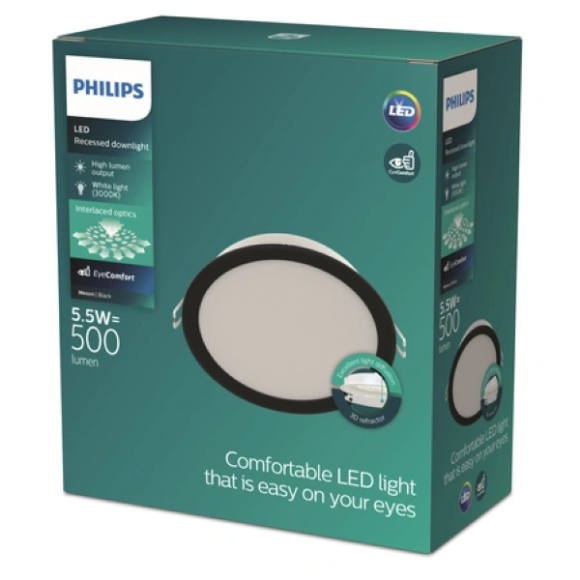 Philips 8721103131256 LED Einbauleuchte MESON | 6W integrierte LED-Quelle | 340lm | 3000K | schwarz