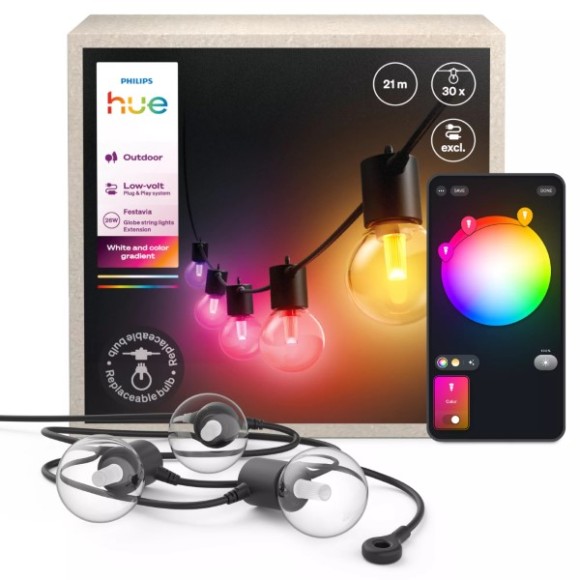 Philips Hue  8721103063731 LED Lichterkette für den Außenbereich | 19W integrierte LED-Quelle | rgb - farbig | Dimmer | schwarz