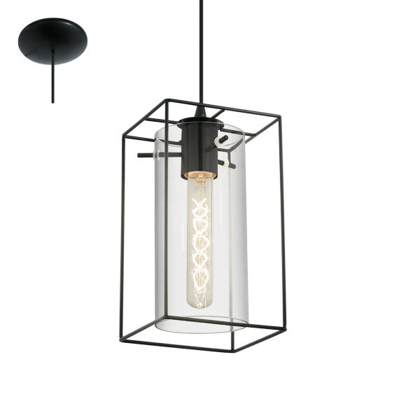 Eglo VINTAGE 49495 Pendelleuchte Loncin schwarz / Rauchglas E27 1x60W