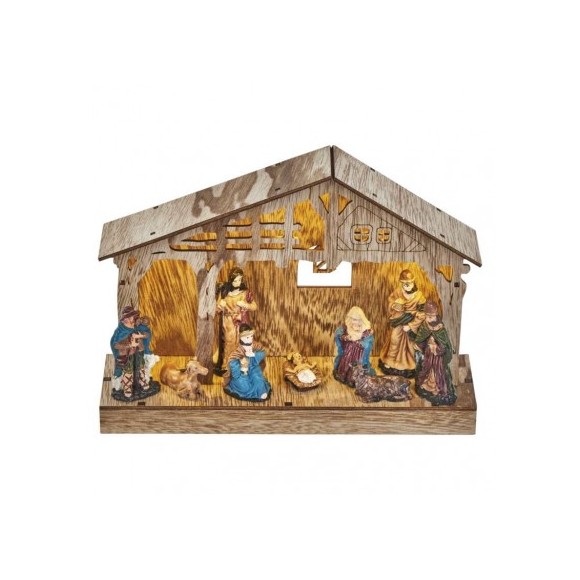 Emos Discw14 LED Weihnachtskrippe 5x0,36W | 3 × AA - Timer, warmes weiß, Holz