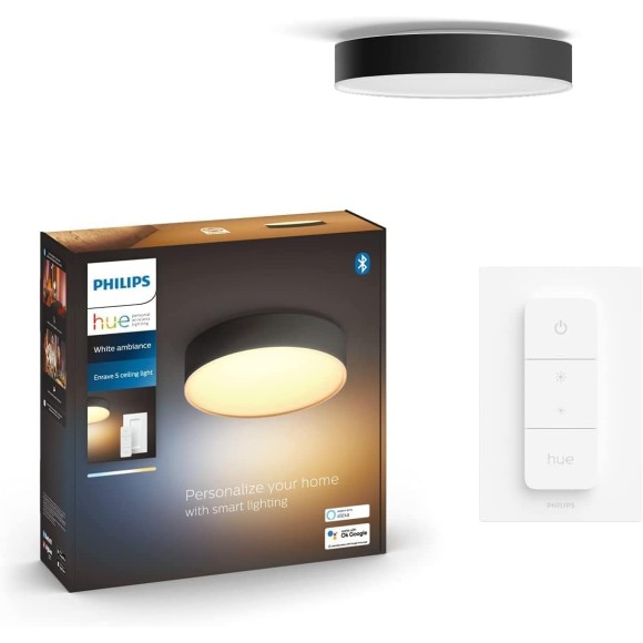 Philips Hue 41159/30 / P6 LED-Deckenleuchte Enrave M + Hue Switch 1x192W | 2450lm | 2200-6500K - dimmbar, Bluetooth, White Ambiance, schwarz