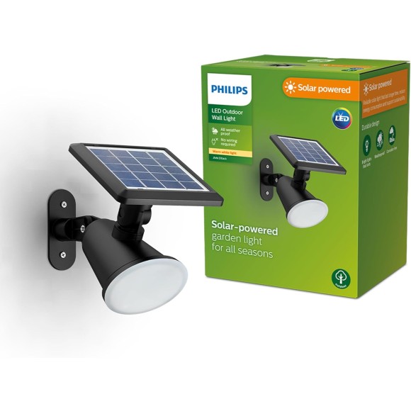 Philips 8720169265523 LED solar Außenwandleuchte Jivix | 1,5W integrierte LED-Quelle | 150lm | 2700K