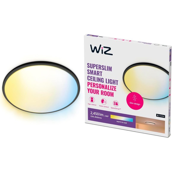 WiZ Tunable 8719514554955 SuperSlim LED-Deckeneinbauleuchte 22W | 2450lm | 2700-6500K - schwarz