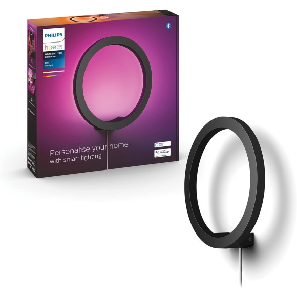 Philips Hue 87195143433382 LED Wandleuchte Sana 1x20W | 1200-1400lm | 2000-6500K - White and color Ambiance, dimmbar, Bluetooth, schwarz