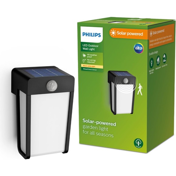 Philips 8720169265486 LED solar Außenwandleuchte Shroud | 2,3W integrierte LED-Quelle | 250lm | 2700K