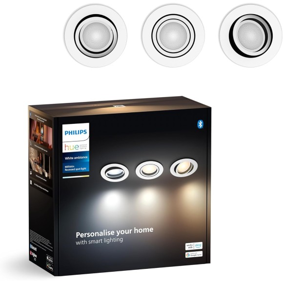 Philips Hue  8720169319813 LED Einbauleuchte Milliskin  | 3x4,2W GU10 | 3x400lm | 2200-6500K
