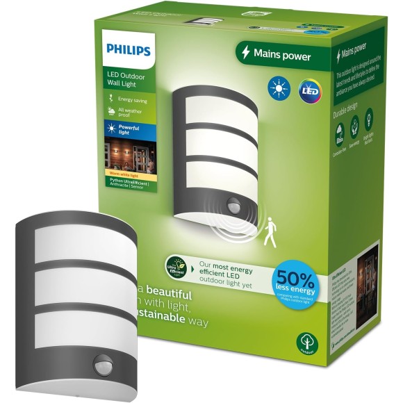 Philips 8720169269194 LED Außenwandleuchte Python | 3,8W integrierte LED-Quelle | 800lm | 2700K