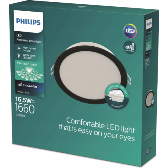 Philips 8721103131331 LED Einbauleuchte MESON | 17W integrierte LED-Quelle | 1200lm | 3000K | schwarz