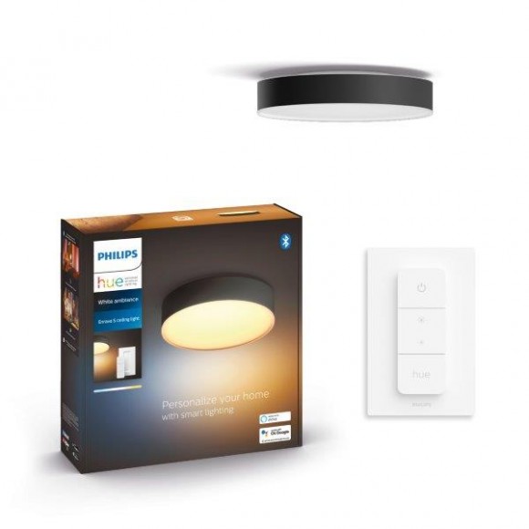 Philips Hue 41158/30 / P6 LED-Deckenleuchte Entry S + Hue Switch 1x9,6W | 1220lm | 2200-6500K - dimmbar, Bluetooth, White Ambiance, schwarz