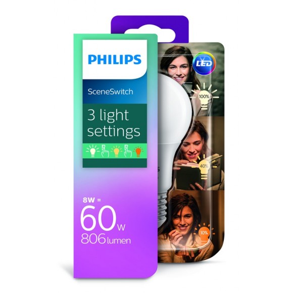 Philips 101380607 LED Lampe 8-5-2W | E27 | 2700-2500-2200K - SceneSwitch