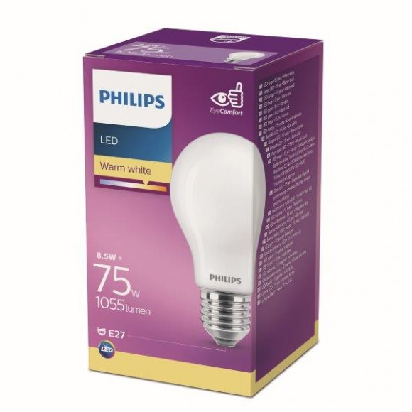 Philips 8718696705551 LED Lampe 1x8,5W | E27 | 1055lm | 2700K - weiß, matt weiß, EyeComfort