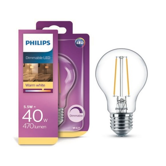 Philips LED 8718696709023 Klassische 1x55w / 40W | E27 | 470lm | 2700k - dimmbar, klar