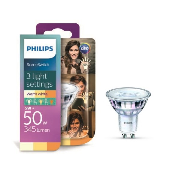 Philips 8718696710937 LED Lampe 1,5-3,5-5W | GU10 | 2200-2500-2700K - Funktion SceneSwitch