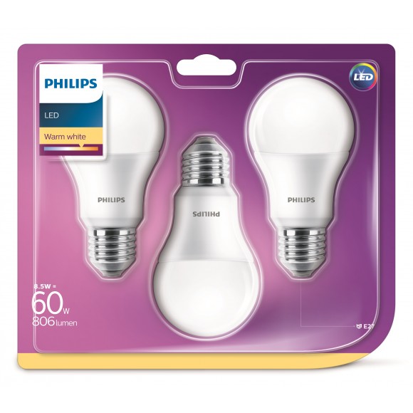 Philips 8718696761267 LED Lampe Dreier-Pack 8,5W | E27