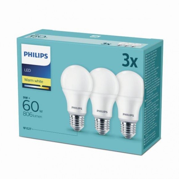 Philips 8718696828199 3x LED Lampe 1x9W | E27 | 2700K - Dreierpack