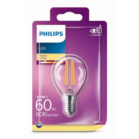 Philips 8718699648787 LED Lampe Classic 1x6,5W | E14 | 2700K - EYECOMFORT