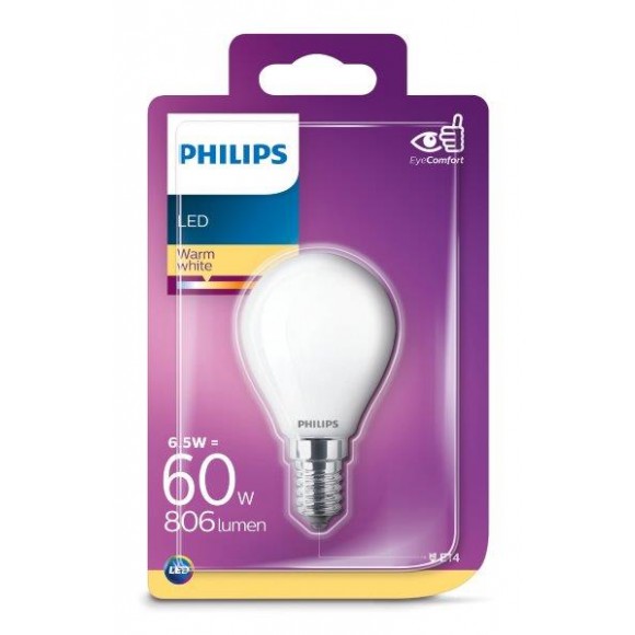 Philips 8718699648848 LED Lampe Classic 1x6,5W | E14 | 2700K - EYECOMFORT