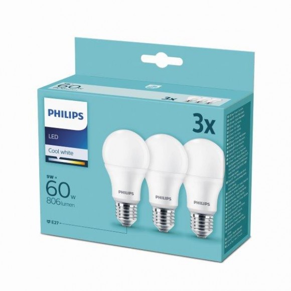 Philips 8718699694944 LED Lampe 1x9W 3 | E27 | 4000K - Dreierpack