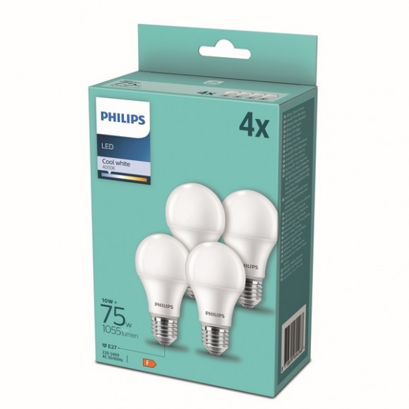 Philips 8718699694968 LED-Lampe 4x10W / 75W | E27 | 1055lm | A60 | 4000k - Set 4 Stück