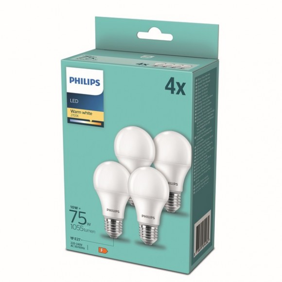 Philips 8718699694982 LED-Lampe 4x10W / 75W | E27 | 1055lm | A60 | 2700k - Set 4 Stück