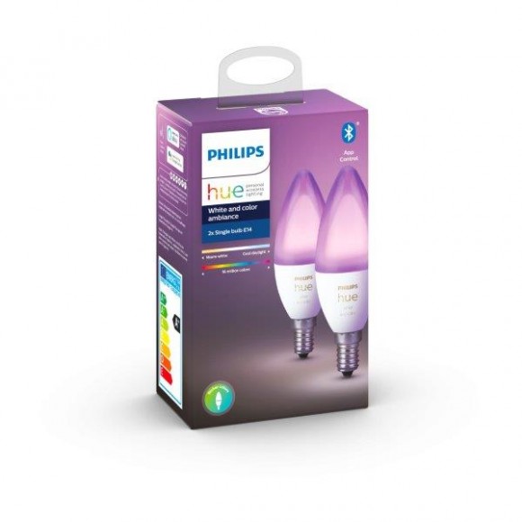 Philips Hue 8718699726331 2x LED Lampe 1x5,3W | E14 | 470 lm | 2200 - 6500K - RGB, Bluetooth, White and Color Ambiance