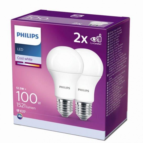 Philips 8718699726959 2x LED Leuchtmittel 1x12,5W | E27 | 4000K - Double Pack, EYECOMFORT