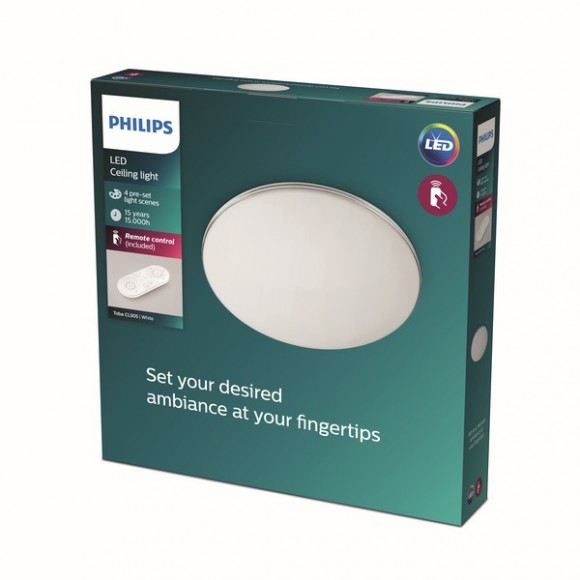 Philips 8718699750619 LED-Deckenleuchte Toba 1x23w | 2800lm | 2700-6500K - Fernbedienung, weiß