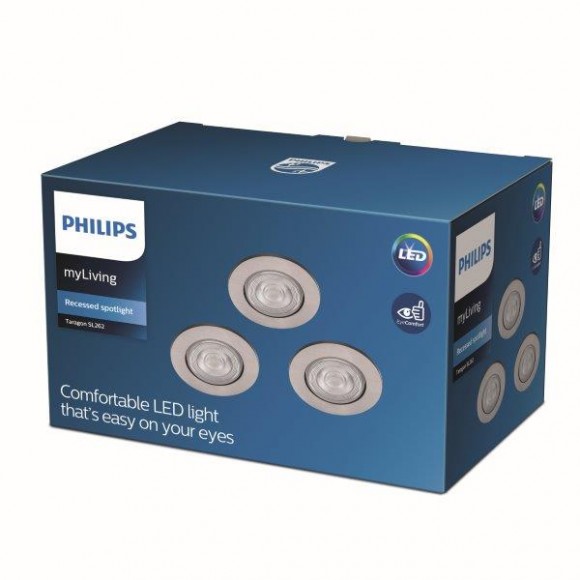 Philips Taragona SL262 LED Spotleuchte 1x4,5W | 380lm | 2700K - 3er Set, Schutz EyeComfort, Nickel