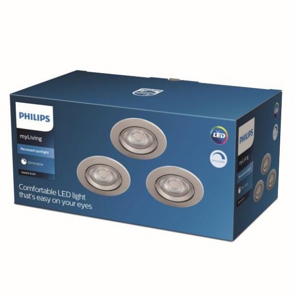Philips Sparkle SL261 LED Spotleuchte 1x5W | 350L | 2700K - 3er Set, dimmbar, Schutz EyeComfort, Nickel