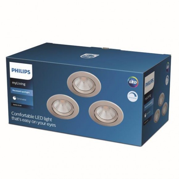 Philips Sparkle SL261 LED Spotleuchte 1x5,5W | 350L | 2700K - 3er Set, dimmbar, Schutz EyeComfort, Nickel