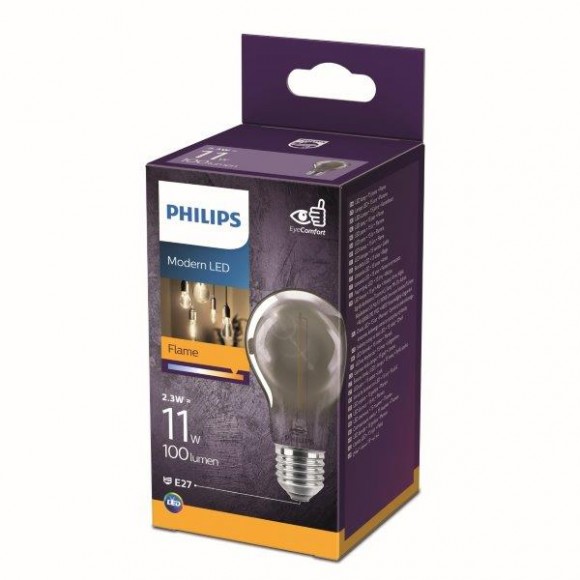 Philips 8718699759636 LED Lampe 1x2,3W | E27 | 100L | 1800K - Flamme, Rauch, EyeComfort