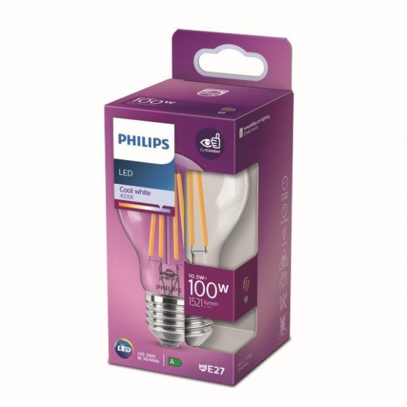 Philips 8718699762070 LED Lampe 1x10,5W | E27 | 1521lm | 4000K - kaltweiß, transparent, EyeComfort