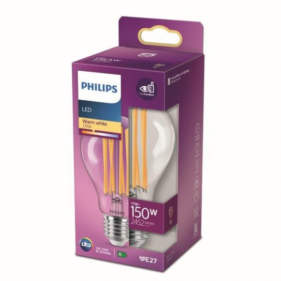 Philips 8718699762377 LED Lampe 1x17W | E27 | 2452lm | 2700K - warmweiß, transparent, EyeComfort