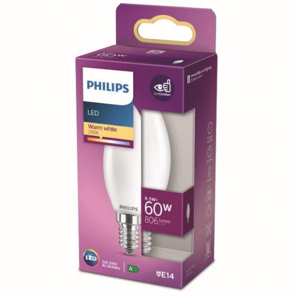 Philips 8718699762698 LED Lampe 1x6,5W | E14 | 806lm | 2700K - warmweiß, matt weiß, EyeComfort