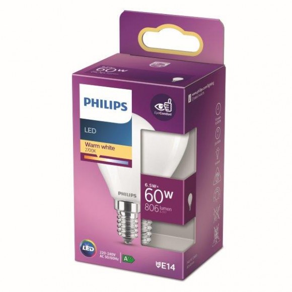 Philips 8718699762834 LED Lampe 1x6,5W | E14 | 806lm | 2700K - warmweiß, matt weiß, EyeComfort