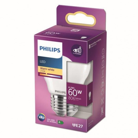 Philips 8718699762858 LED Lampe 1x6,5W | E27 | 806lm | 2700K - warmweiß, matt weiß, EyeComfort
