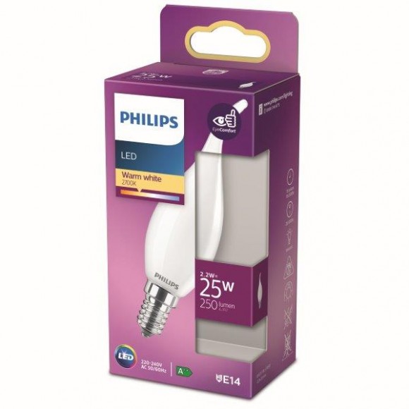 Philips 8718699762933 LED Lampe 1x2,2W | E14 | 250LM | 2700K - warmweiß, matt weiß, EyeComfort