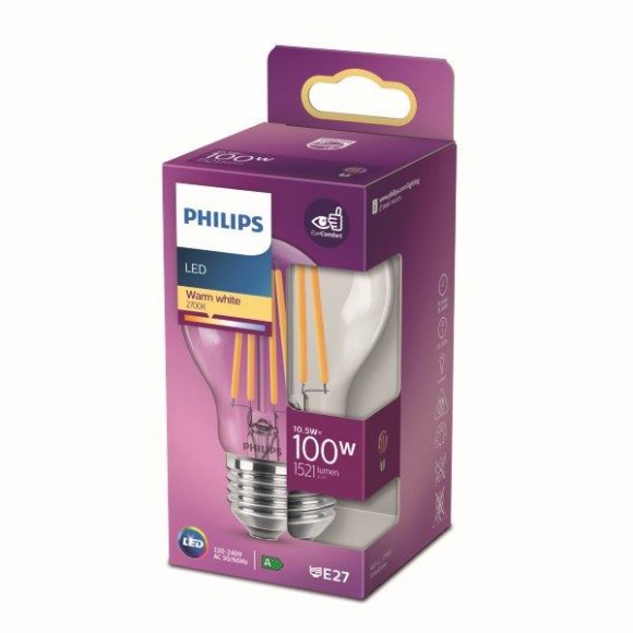 Philips 8718699763015 LED Lampe 1x10,5W | E27 | 1521lm | 2700K - warmweiß, transparent, EyeComfort
