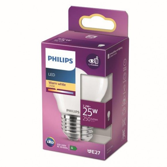 Philips 8718699763459 LED Lampe 1x2,2W | E27 | 250LM | 2700K - warmweiß, matt weiß, EyeComfort