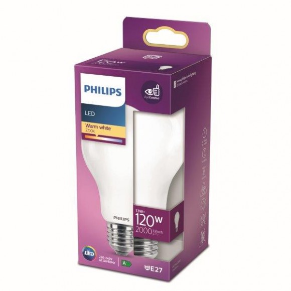 Philips 8718699764517 LED Lampe 1x13W | E27 | 2000L | 2700K - warmweiß, matt weiß, EyeComfort