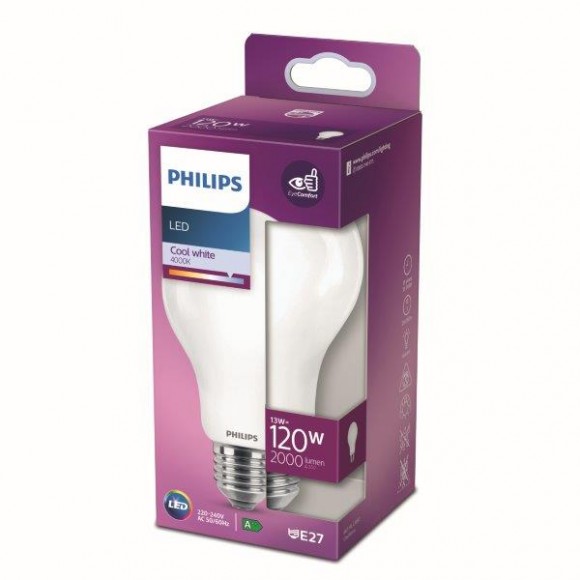 Philips 8718699764531 LED Lampe 1x13W | E27 | 2000L | 4000K - kaltweiß, matt weiß, EyeComfort