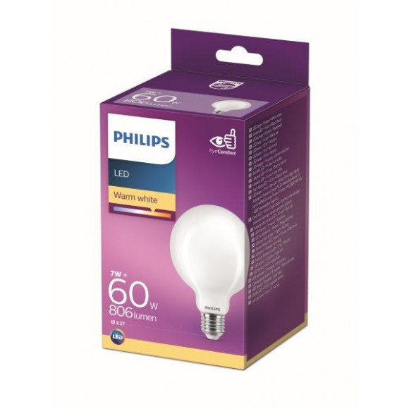 Philips 8718699764692 LED Lampe 1x7W | E27 | 806lm | 2700K - warmweiß, matt weiß, EyeComfort