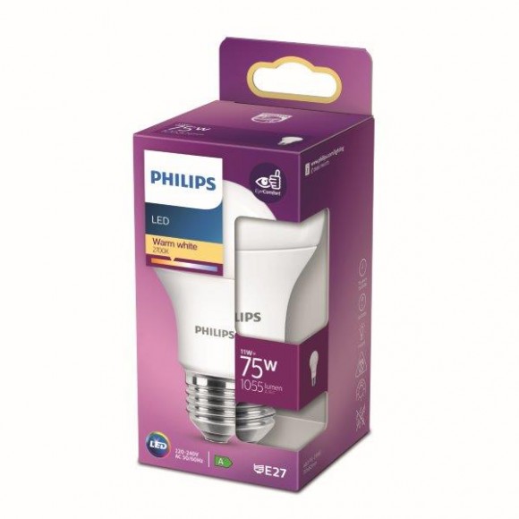 Philips 8718699769703 LED Lampe 1x11W | E27 | 1055lm | 2700K - warmweiß, matt weiß, EyeComfort