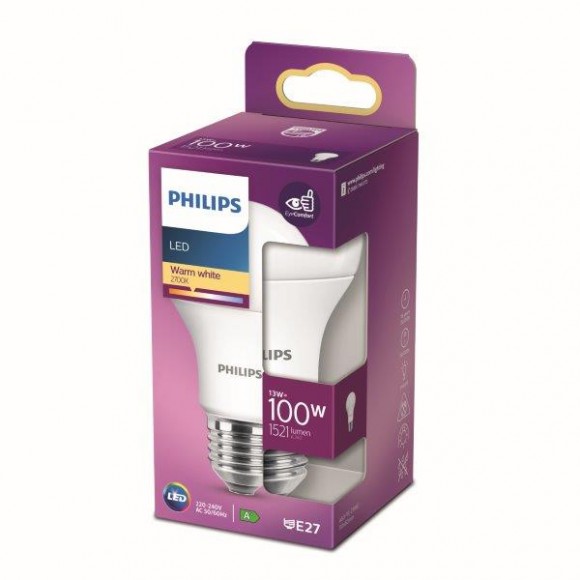 Philips 8718699769765 LED Lampe 1x13W | E27 | 1521lm | 2700K - warmweiß, matt weiß, EyeComfort