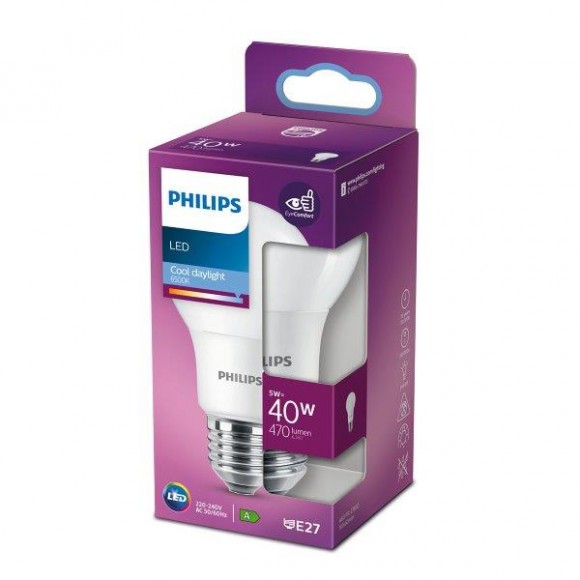 Philips 8718699769901 LED Lampe 1x5W | E27 | 470lm | 6500K - kaltweiß, matt weiß, EyeComfort